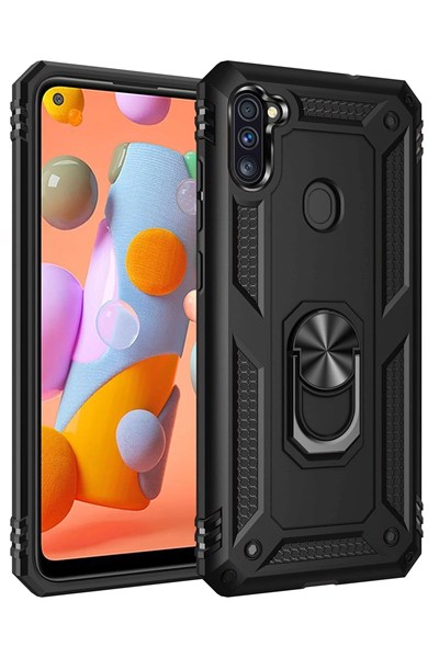 Mey İthalat®  Samsung Galaxy A11 Kılıf Sofya Yüzüklü Silikon Kapak - Siyah