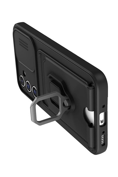 Mey İthalat®  Samsung Galaxy A14 4G Kılıf Zuma Kartvizitli Yüzüklü Silikon - Siyah