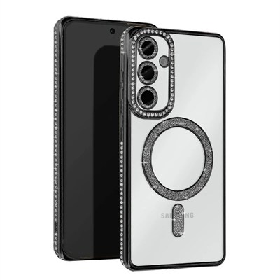 Mey İthalat®  Samsung Galaxy A15 4G Joke Simli Magneticsafe Kılıf - Siyah
