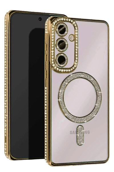 Mey İthalat®  Samsung Galaxy A16 5G Joke Simli Magneticsafe Kılıf - Gold