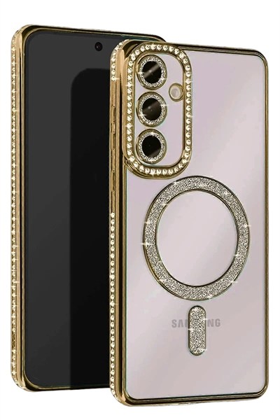 Mey İthalat®  Samsung Galaxy A17 5G Joke Simli Magneticsafe Kılıf - Gold