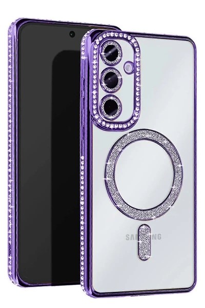 Mey İthalat®  Samsung Galaxy A17 5G Joke Simli Magneticsafe Kılıf - Derin Mor