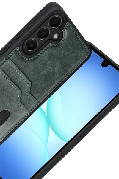 Mey İthalat®  Samsung Galaxy A17 5G Sara Kartvizitli Deri Kılıf - Yeşil