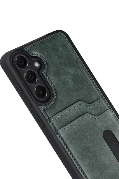 Mey İthalat®  Samsung Galaxy A17 5G Sara Kartvizitli Deri Kılıf - Yeşil