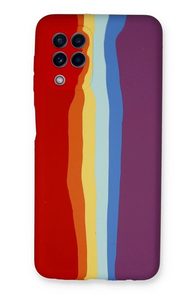 Mey İthalat®  Samsung Galaxy A22 Kılıf Ebruli Lansman Silikon - Kırmızı-Mor