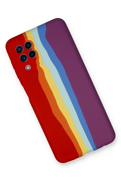 Mey İthalat®  Samsung Galaxy A22 Kılıf Ebruli Lansman Silikon - Kırmızı-Mor