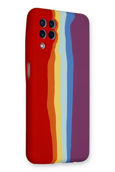 Mey İthalat®  Samsung Galaxy A22 Kılıf Ebruli Lansman Silikon - Kırmızı-Mor