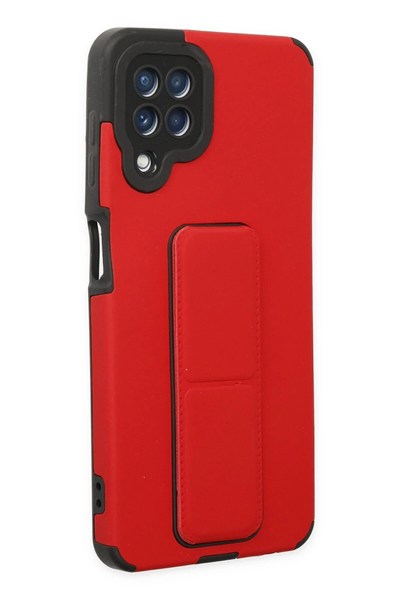 Mey İthalat®  Samsung Galaxy A22 Kılıf Mega Standlı Silikon - Kırmızı