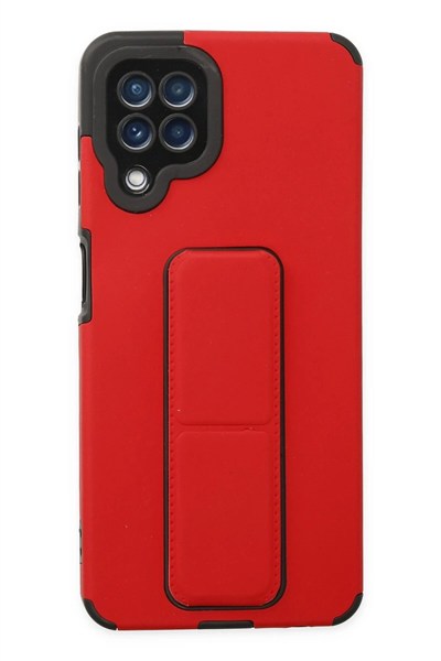 Mey İthalat®  Samsung Galaxy A22 Kılıf Mega Standlı Silikon - Kırmızı