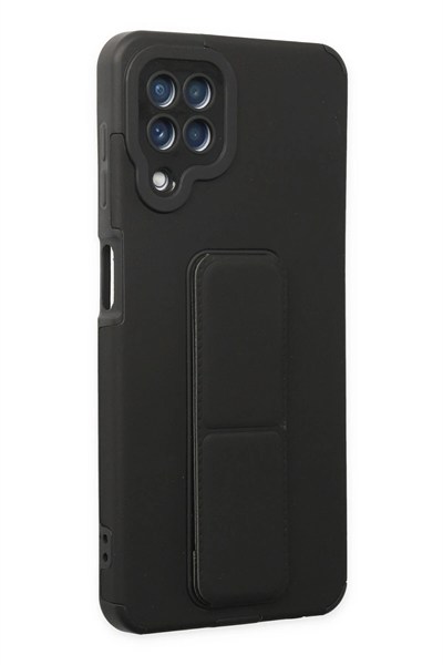 Mey İthalat®  Samsung Galaxy A22 Kılıf Mega Standlı Silikon - Siyah