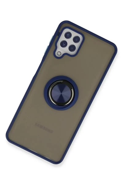 Mey İthalat®  Samsung Galaxy A22 Kılıf Montreal Yüzüklü Silikon Kapak - Lacivert