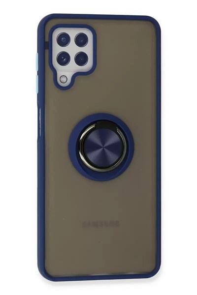 Mey İthalat®  Samsung Galaxy A22 Kılıf Montreal Yüzüklü Silikon Kapak - Lacivert