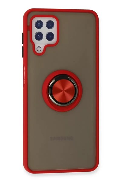 Mey İthalat®  Samsung Galaxy A22 Kılıf Montreal Yüzüklü Silikon Kapak - Kırmızı
