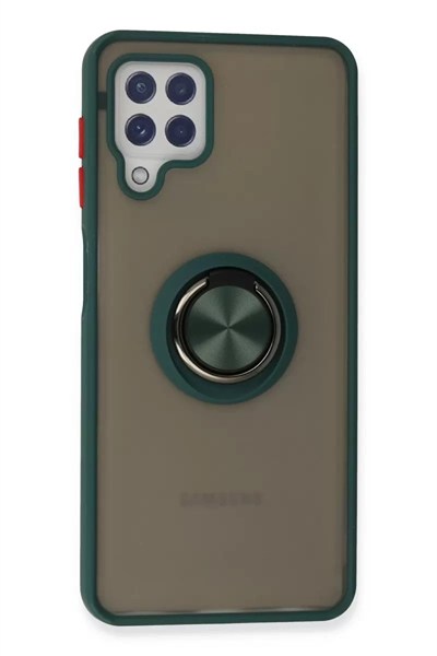 Mey İthalat®  Samsung Galaxy A22 Kılıf Montreal Yüzüklü Silikon Kapak - Yeşil
