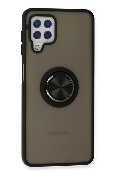 Mey İthalat®  Samsung Galaxy A22 Kılıf Montreal Yüzüklü Silikon Kapak - Siyah