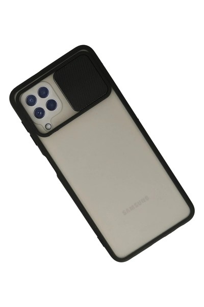 Mey İthalat®  Samsung Galaxy A22 Kılıf Palm Buzlu Kamera Sürgülü Silikon - Siyah