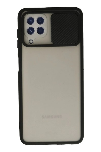 Mey İthalat®  Samsung Galaxy A22 Kılıf Palm Buzlu Kamera Sürgülü Silikon - Siyah