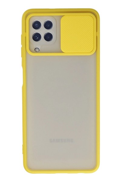 Mey İthalat®  Samsung Galaxy A22 Kılıf Palm Buzlu Kamera Sürgülü Silikon - Sarı