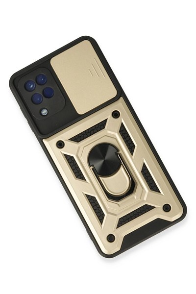 Mey İthalat®  Samsung Galaxy A22 Kılıf Pars Lens Yüzüklü Silikon - Gold