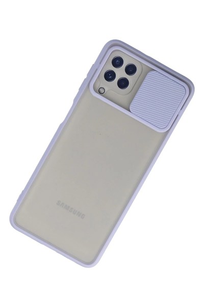 Mey İthalat®  Samsung Galaxy A22 Kılıf Palm Buzlu Kamera Sürgülü Silikon - Lila