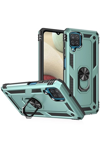 Mey İthalat®  Samsung Galaxy A22 Kılıf Sofya Yüzüklü Silikon Kapak - Yeşil