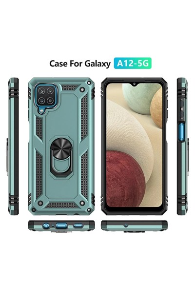Mey İthalat®  Samsung Galaxy A22 Kılıf Sofya Yüzüklü Silikon Kapak - Yeşil