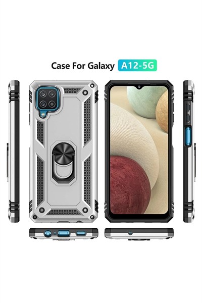 Mey İthalat®  Samsung Galaxy A22 Kılıf Sofya Yüzüklü Silikon Kapak - Gümüş