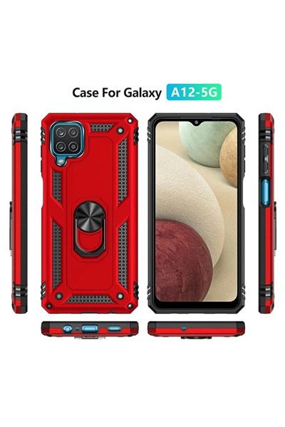 Mey İthalat®  Samsung Galaxy A22 Kılıf Sofya Yüzüklü Silikon Kapak - Kırmızı
