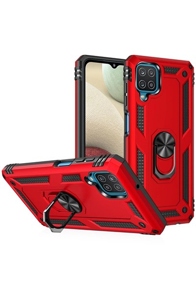 Mey İthalat®  Samsung Galaxy A22 Kılıf Sofya Yüzüklü Silikon Kapak - Kırmızı
