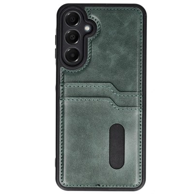 Mey İthalat®  Samsung Galaxy A25 5G Kılıf Sara Kartvizitli Deri Kılıf - Koyu Yeşil