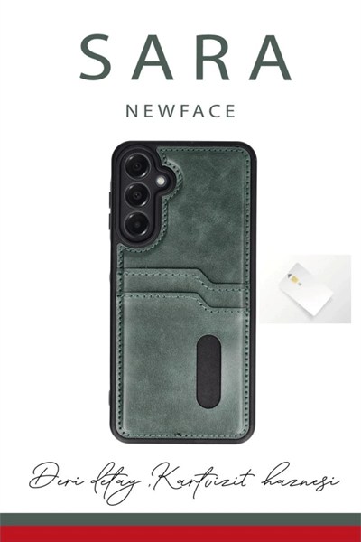 Mey İthalat®  Samsung Galaxy A25 5G Kılıf Sara Kartvizitli Deri Kılıf - Koyu Yeşil