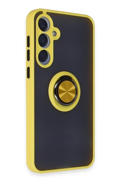 Mey İthalat®  Samsung Galaxy A25 5G Kılıf Montreal Yüzüklü Silikon Kapak - Sarı