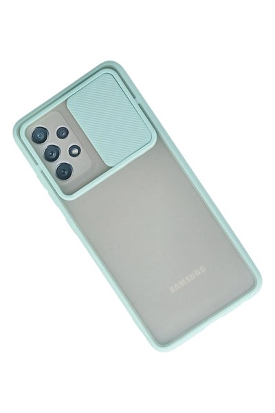 Mey İthalat®  Samsung Galaxy A32 Kılıf Palm Buzlu Kamera Sürgülü Silikon - Turkuaz