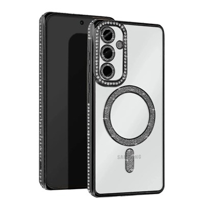 Mey İthalat®  Samsung Galaxy A35 5G Joke Simli Magneticsafe Kılıf - Siyah