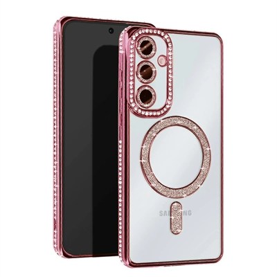 Mey İthalat®  Samsung Galaxy A35 5G Joke Simli Magneticsafe Kılıf - Pembe
