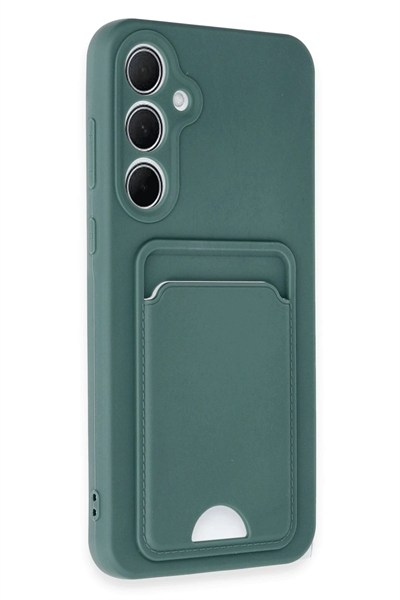 Mey İthalat®  Samsung Galaxy A35 5G Kılıf Kelvin Kartvizitli Silikon - Koyu Yeşil