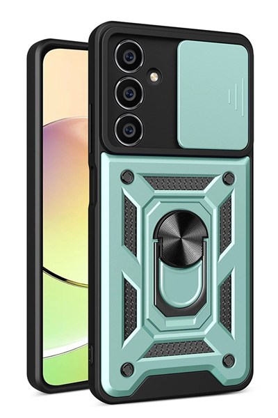 Mey İthalat®  Samsung Galaxy A35 5G Kılıf Pars Lens Yüzüklü Silikon - Yeşil