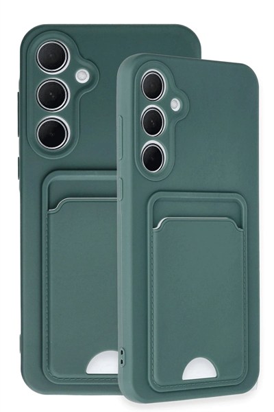 Mey İthalat®  Samsung Galaxy A35 5G Kılıf Kelvin Kartvizitli Silikon - Koyu Yeşil