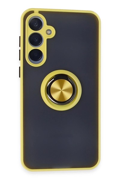 Mey İthalat®  Samsung Galaxy A35 5G Kılıf Montreal Yüzüklü Silikon Kapak - Sarı