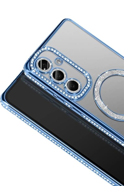 Mey İthalat®  Samsung Galaxy A37 5G Joke Simli Magneticsafe Kılıf - Mavi
