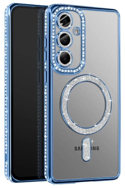 Mey İthalat®  Samsung Galaxy A37 5G Joke Simli Magneticsafe Kılıf - Mavi