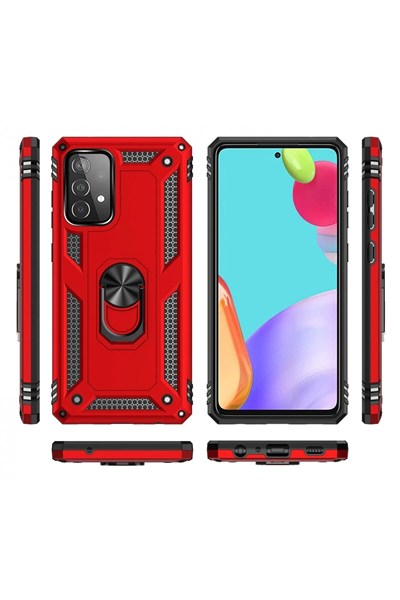 Mey İthalat®  Samsung Galaxy A52 Kılıf Sofya Yüzüklü Silikon Kapak - Kırmızı