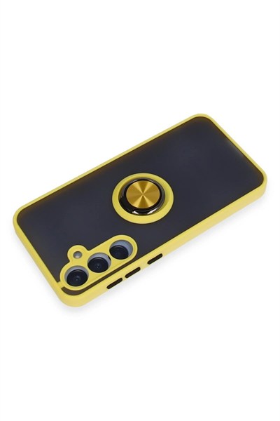 Mey İthalat®  Samsung Galaxy A55 5G Kılıf Montreal Yüzüklü Silikon Kapak - Sarı