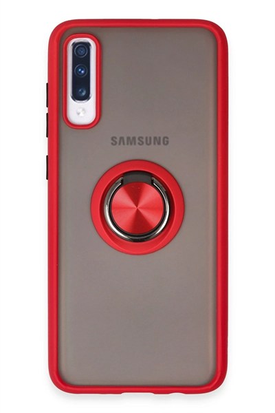 Mey İthalat®  Samsung Galaxy A70 Kılıf Montreal Yüzüklü Silikon Kapak - Kırmızı