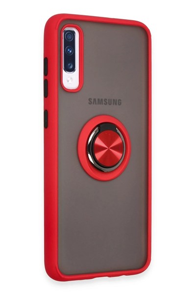 Mey İthalat®  Samsung Galaxy A70 Kılıf Montreal Yüzüklü Silikon Kapak - Kırmızı