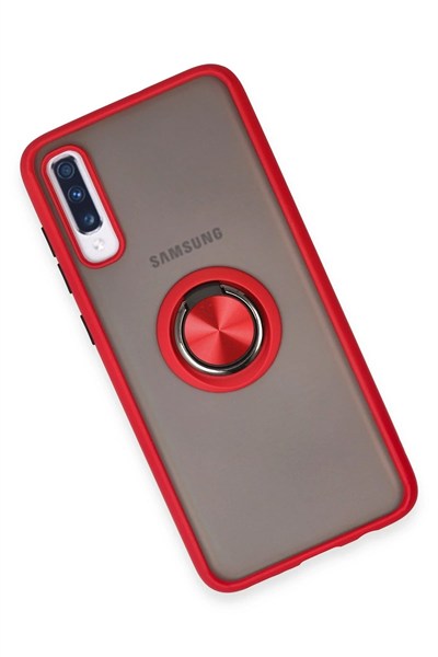 Mey İthalat®  Samsung Galaxy A70 Kılıf Montreal Yüzüklü Silikon Kapak - Kırmızı
