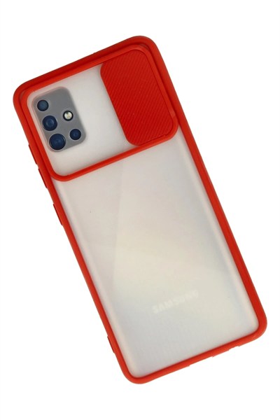 Mey İthalat®  Samsung Galaxy A71 Kılıf Palm Buzlu Kamera Sürgülü Silikon - Kırmızı