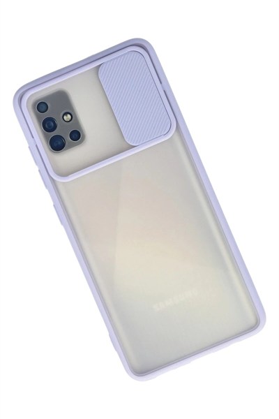 Mey İthalat®  Samsung Galaxy A71 Kılıf Palm Buzlu Kamera Sürgülü Silikon - Lila