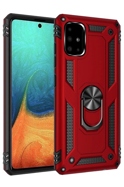 Mey İthalat®  Samsung Galaxy A71 Kılıf Sofya Yüzüklü Silikon Kapak - Kırmızı