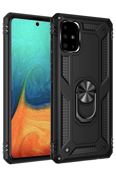 Mey İthalat®  Samsung Galaxy A71 Kılıf Sofya Yüzüklü Silikon Kapak - Siyah